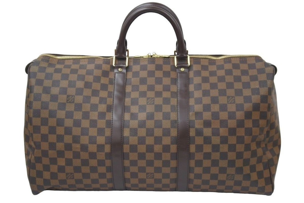 Louis Vuitton Damier Keepall Boston Bag Handbag Canvas Brown